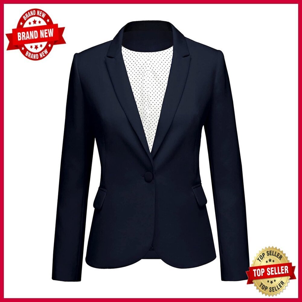 Classic Notched Lapel Blazer with Pockets, Polyester Work Office Jacket